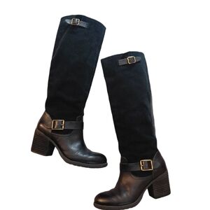 Jessica Simpson Niagra Black Knee High Leather Boots Size 6.5 Tall Moto Boots